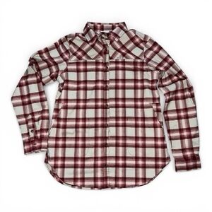 Columbia women's medium red/beige twill plaid shirt jacket/shacket with pockets.